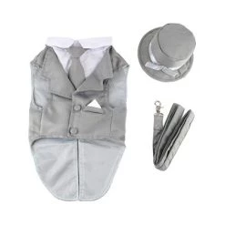 Midlee Dog Tuxedo Wedding Suit- Gray Top Hat & Leash
